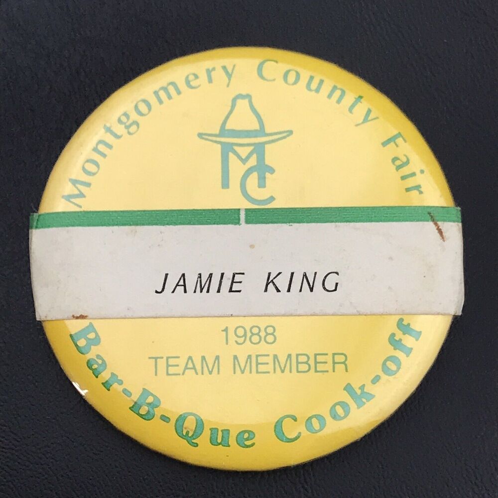 Montgomery County Fair 1988 Pin Button Pinback Vintage BBQ Cook off Jamie King